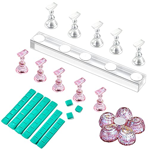 MAKARTT STILETTO DIPAS DAS NEQUIPE, 500PCS TAPA COMPLETA PACKS FALSO PACHO DE DIPES DE ANCILICAS ACRYLIC com unhas Prática de unhas Pontas de unhas magnéticas Practice suportes com 48 peças adesivas reutilizáveis ​​azuis Putty