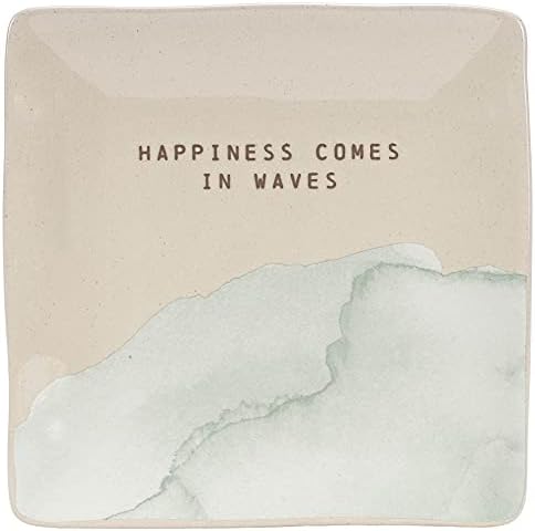 Demdaco Happiness vem em ondas azul marinho e marrom 6 x 6 grés decorativo Placa de servir com espalhador