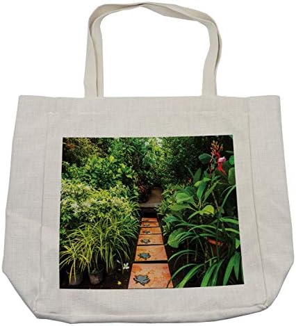 Bolsa de compras de jardim de paz de Ambesonne, jardim com plantas tropicais e tema de harmonia de tranquilidade de caminho
