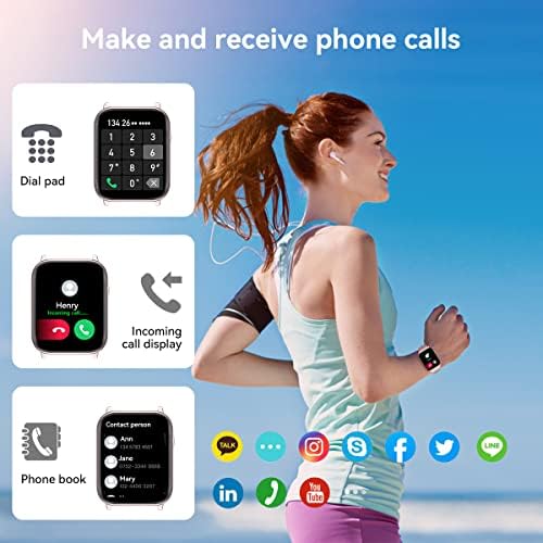 Relógio inteligente com Bluetooth Call for Women, HD Exibir tela de saúde de tela integral com temperatura corporal Monitor do sono,