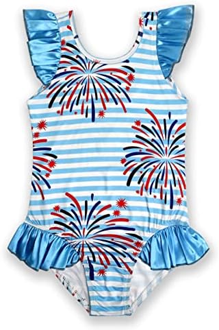 Luouse Girls Impresso Ruffle-Acent One Piece Beach Swimsuit 4-9 T