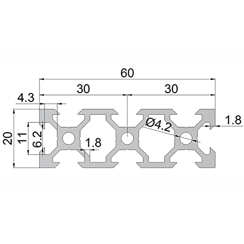 CoAVOO 2060 Extrusão de alumínio de 50 polegadas / 1270 mm V Slot Slot Silver 2 Pacote, alumínio extrudado 20mm x 60mm 20