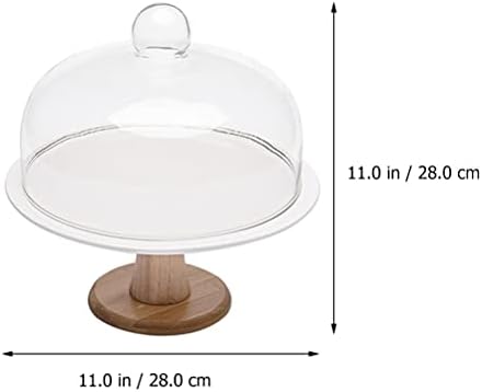 Placas de sobremesa clara de jardim de vidro Stand Ceramic Serving Platter Bolo Cupcake Placa de sobremesa com cúpula de madeira de madeira