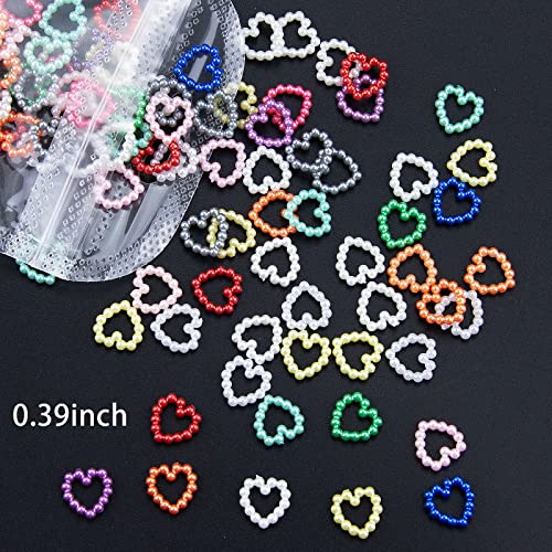 100pcs rosa cor de coração oco com unhas acrílico pérolas rosa pérolas de unhas miçangas abds pérolas de pérolas 3d lidros