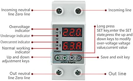 SJSW Digital Ajustável Over e Sob Protetor de tensão Display dual 40A 63A 230V Limite de surto de revezamento ferroviário DIN