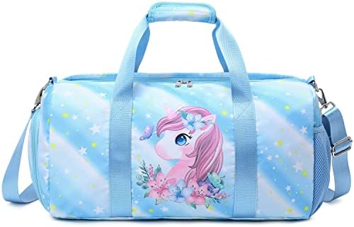 Duffle Gym Bag Bag Girls Dance Bag Overnight Weekend Bag Kids Unicorn Sports Travel Gymnastics Little Smags com compartimento de sapatos e bolso molhado