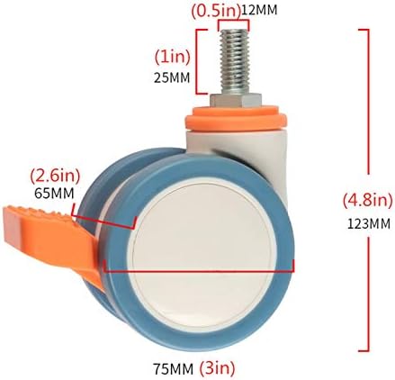 Rodas de rodas de gola de lançador da Lunezy Rodas de substituição de móveis de carrinho de carrinho de serviço, 4 PCs 75 mm