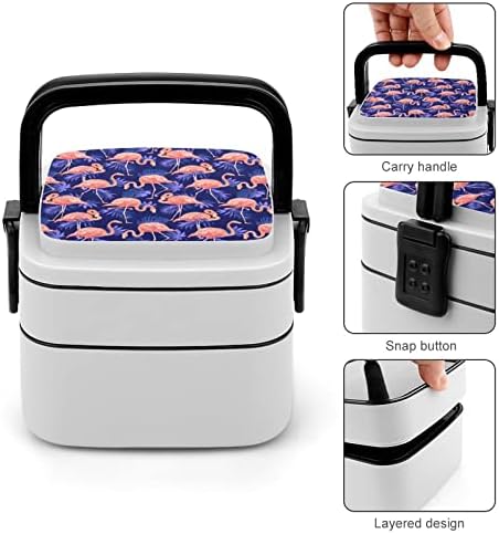 Folhas de pássaros e folhas tropicais de flamingo Bento Bento Double Camada All-In-One Lunch Rechaner com colher para viagens de piquenique