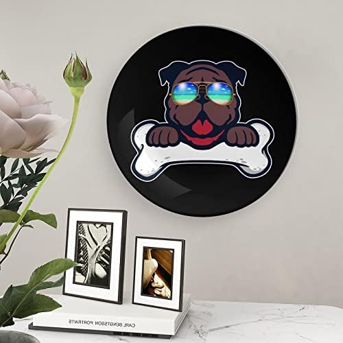 Bulldog francês usando óculos de sol osso China Decorativa Placas Cerâmicas Artesanato Com Display Stand for Home Office Wall Decoration