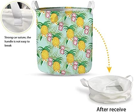 Giftpuzz Flow Flower Lavanderia com alça durável, cesta de armazenamento dobrável redonda, cesto de roupas sujas para