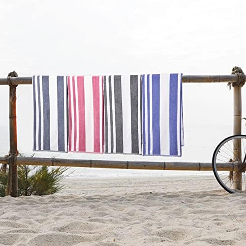Toalha de praia de grandes dimensões teqqo - algodão de bambu 35 x 70 polegadas toalhas de piscina extra grande, listrada azul