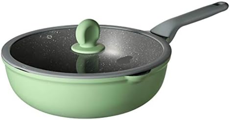 EODNSOFN Premium antiaderente Wok Green Series wok com tampa, 30/32cm, alça resistente ao calor, tipo de indução, material