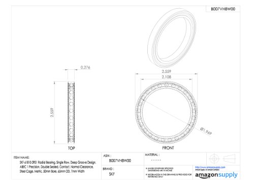 Skf 61810-2rs1 rolamento radial, linha única, design de ranhura profunda, precisão ABEC 1, selada dupla, contato, folga normal, gaiola de aço, métrica, furo de 50 mm, 65 mm, od, 7mm de largura