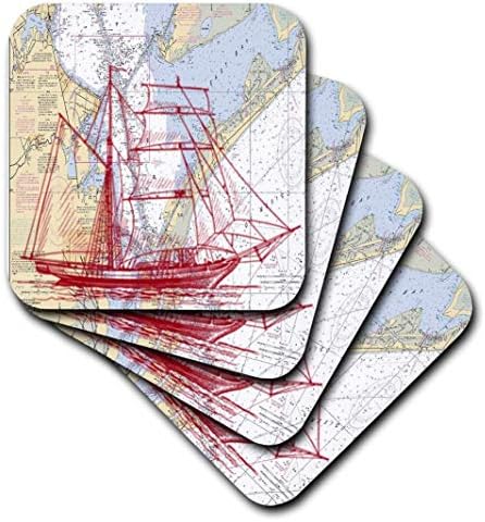 Impressão 3drose de Galveston Bay Nautical com veleiro - montanhas -russas macias, conjunto de 4