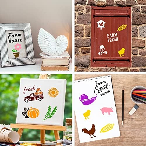 CRTIIN 60 PCS Farmhouse estênceis reutilizáveis ​​pinturas de tema de fazenda 3 'x 3'