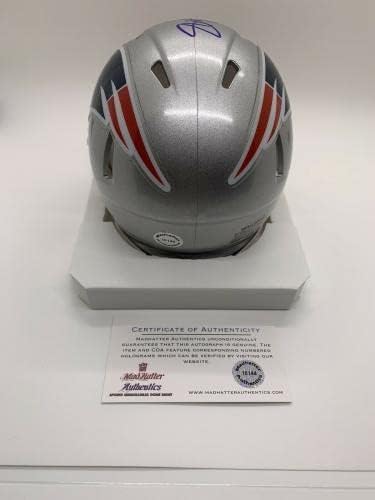 Scott Zolak autografou Mini New England Patriots Speed ​​Helmet - Capacetes NFL autografados