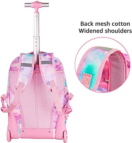 Crianças rolando mochila para meninas, garotas rolando mochila, 18 polegadas 3 em 1 Livro Set Wheeled Trolley School Backpack
