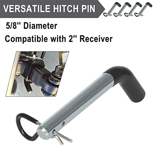 Trailer Hitch Pin & Clip 5/8 '' Diâmetro compatível com receptor de 2 polegadas, com 4 alfinetes de engate e 4 clipes de pinos de engate