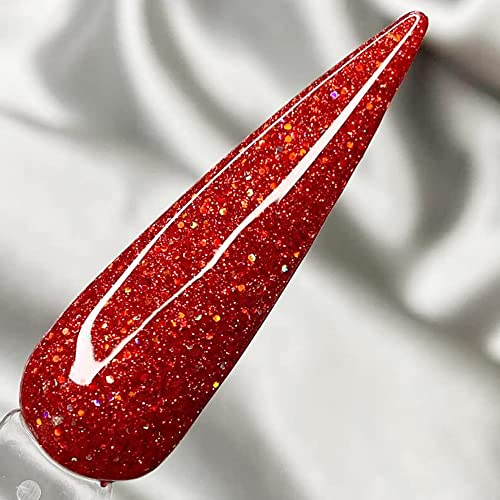 PrettyDiva Glitter Red Dip Powder - Somethin 'Daring Collection Stargazer Red Dip Powder Pó para o Natal, 1oz Glitter