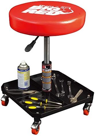 Big Red TR6350 Torin Rolling Pneumático Creeper Garage/Shop Assento: Falinhas mecânicas ajustáveis ​​acolchoadas com armazenamento de bandeja de ferramentas, vermelho grande