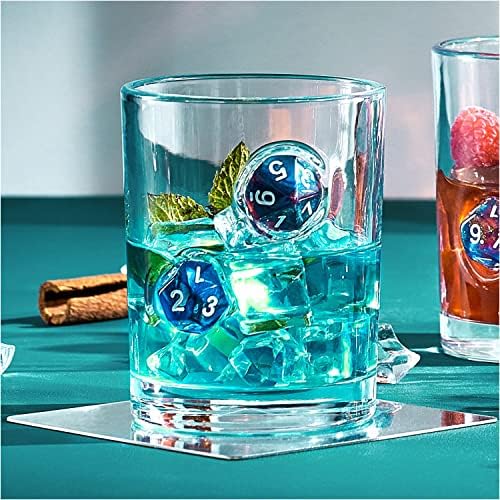 Liigemi Rocks Glass 10oz, design artesanal exclusivo, óculos com dados incorporados, vidro de rochas de dados, conjunto de 2 （azul)