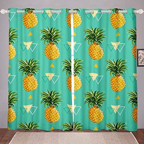 EROSEBRIBRIDAL CORTINAS DE PINEAPLE CRIANÇAS MENINAS TEAL AZUL PANELOS DE CORTA DE CORTENHA, TRIANGE GEOMÉTRICO DRAPES DE JANELAS PARA CRIANÇAS MENINAS DO MENINAS PLANTA DE PLANTA DE PLANTA DE PLANTA DE PLANTAS DE VENDO DE TRATAMENTO DO TRATAMENTO DO DOLIGENTE 104 x 63