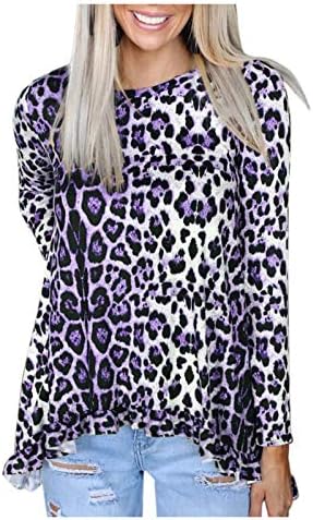 PRDECEXLU MANAGEM LONGO DE INVERNO PLATURAS CAMANHAS MULHERES MODERNO CONFORMO CONFORTO DE CONFORMA CAMINHAS DE CREVÊNCIA RUFFLED LOOPARD LEOPARD