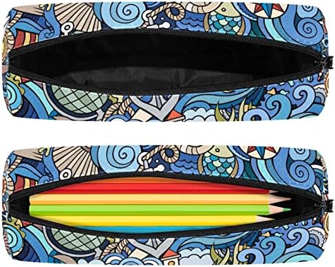 Cartoon Marine Style Wave Padrão de lápis Case de lápis Student Peike bolsa zíper bolsa de maquiagem de maquiagem de cosméticos para