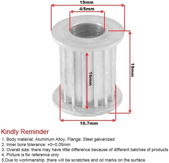 Axwerb Professional 2pcs 3m 12t Polias de tempo, furo interno de 4/5mm de polia do motor de alumínio de 16 mm polia de