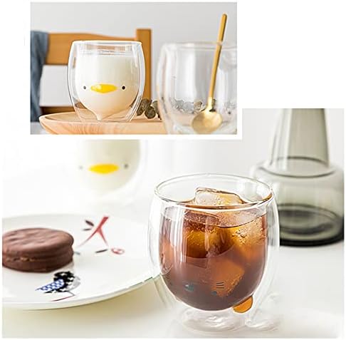 FUTGLOBAL Cute de chá de urso copo de parede dupla canecas de pato de vidro com copo transparente para leite copo de copo de