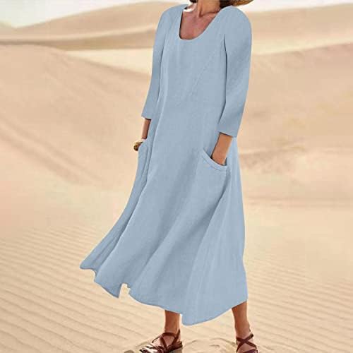Verão feminino 2022 Moda casual algodão sólido e vestido médio longo de manga curta