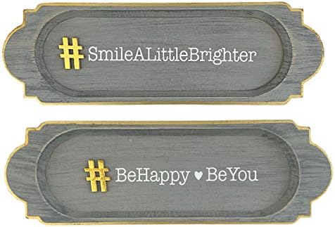 Azi Wood Bandejas de bugigangas de bugigina de jóias Key Bandey Console Desk Vaidade Inspirada Mensagens Motivacionais de Hashtag “Smile Little Bleter” & “Be Happy Be You” 11 x 3.5