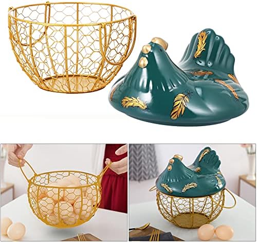Cesta de ovos de metal do doool com cestas de ovo de galinha cerâmica Cobertador de ovos de ovo Caixa de barreira de frutas para o recipiente de contêineres de fazenda de fazenda de cozinha decorativa de cozinha