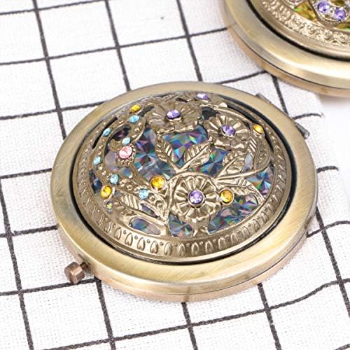 Nuobesty Travel espelhar espelho espelho compacto espelho mini-espelho de bolso espelho retrô espelho floral redondo espelho dobrável de dupla face para maquiagem bolso de bolsa de maquiagem Pocket Pocket Mirror Compact Compact feminino