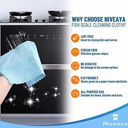 Niveaya Nano Freak Free Miracle Cleaning Panings - 12 pacote, pano de limpeza em escala de peixe em nanoescala reutilizável,