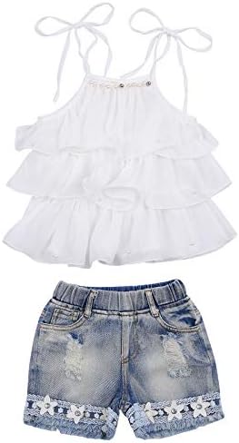 ListenWind Fashion Toddler Roupas de menina de menina Top-shirt Top e jeans sets curtos Roupfits Girl Girl 2pcs