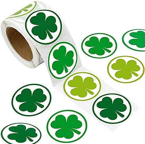 Mocossmy São Patrick Decoração de adesivos, 500 PCs SHAMROCK CLOVER adesivos Lucky Roll Roletes autônomos artesanato irlandês para o dia de São Patrício Envelopes Presentes Bolsas Cardas Cardes Favors Partimos Supplies