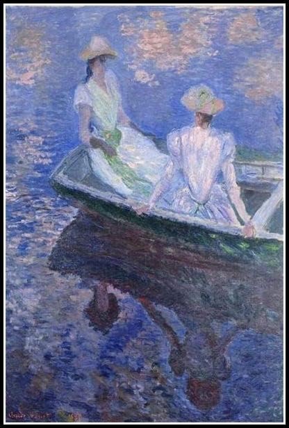 Pintura de garotas jovens em um barco de ratinho de Claude Monet 5D Diamond Painting Kit para adultos crianças, artesanato