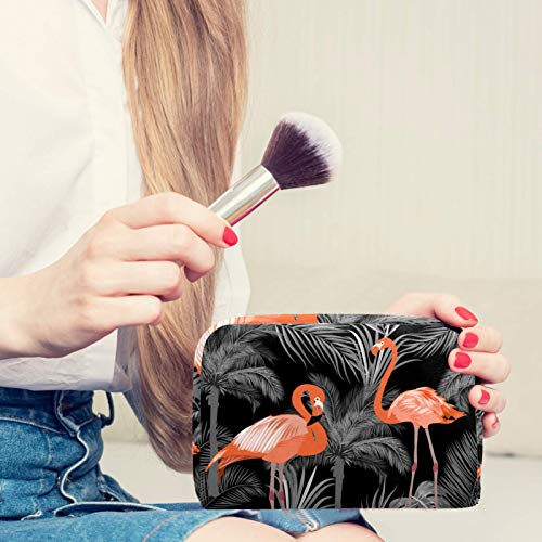 Bolsa de higiene pessoal Bolsa de lavagem organizadora de maquiagem cosmética com zíper Flamingo de Plam Tropical cinza Flamingo para acessórios de viagem Essentials