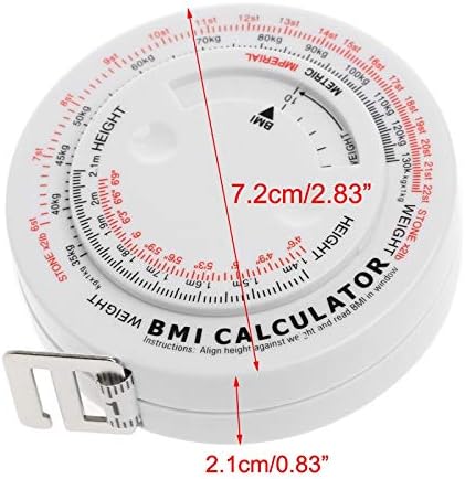 Índice de Massa de Slatiom Fita retrátil 150cm Calculadora Diet Perda de peso Ferramenta de fita Medidas