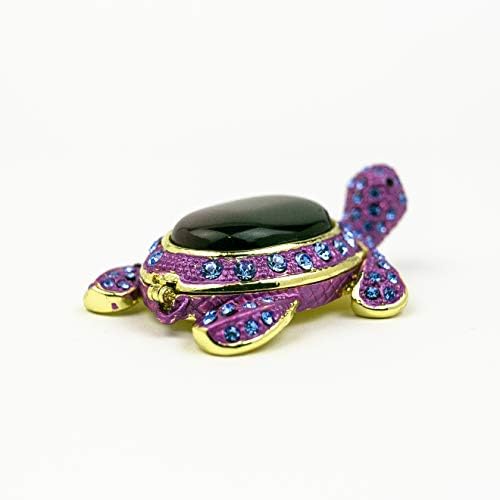 Keren Kopal Violet Turtle Tlinket Box decorada com cristais azuis de joalheria armazenamento de joalheria Stash Painted Animal Figura Presente Idéia para decoração de casa