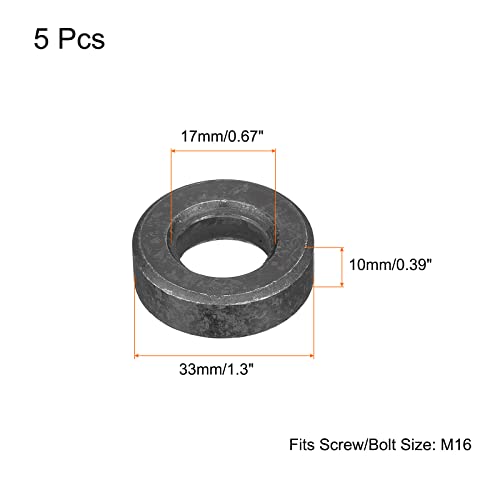 lavadora plana de aço carbono UXCELL M16, 5pcs 17 x 33 x 10mm preto oxidado grau 8.8 liga de aço de liga de espessura para indústria