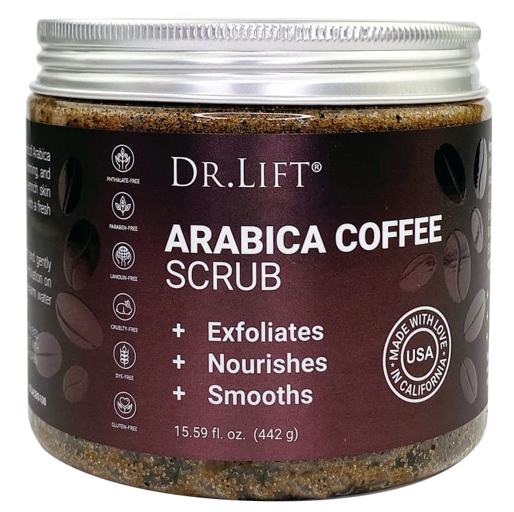 Arábica Coffee Scrub, 15,59 Oz - Hidratante e esfoliante esfoliante de corpo inteiro para mulheres e homens - feitos nos EUA por Dr.Lift