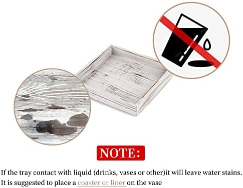 Bandeja otomana de madeira quadrada quadrada: bandeja quadrada pequena bandeja de fazenda de madeira que serve bandeja de mesa para mesa de café Bandeja de vela lavada branca rústica armazenamento de organizador angustiado para trasos as chaves de óculos 9.8