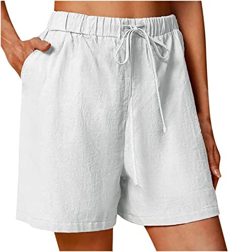 Shorts de verão feminino linho sólido calças curtas cintura elástica shorts casuais de perna larga para mulheres calça de moletom