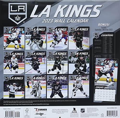 Turner Sports Los Angeles Kings 2023 12x12 Calendário de parede da equipe