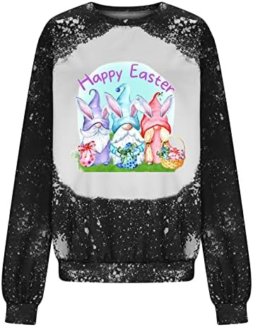 Gnomos fofos ovos felizes camisas de Páscoa 2023 camisetas gráficas da moda de primavera redonda de manga longa de manga longa tops