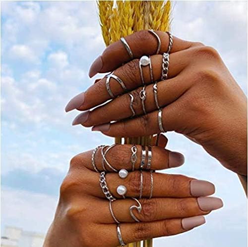 Mosako Boho Pearl esculpido anel de dedo Conjunto de dedo Infinito Anéis da junta da junta Cruz Cross Hollow Packable Rings Hollow Sea Wave Vintage Midi Rings Jóias para mulheres e meninas