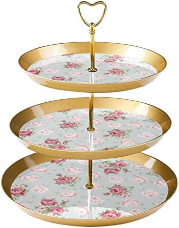 Suporte de bolo tfcocft, suporte de cupcake, conjunto de exibição de mesa de sobremesa, padrão de planta de flor de rosa rosa