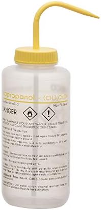 Garrafa de lavagem EISCO para isopropanol, 1000 ml - rotulado com informações químicas e de segurança codificadas por cores